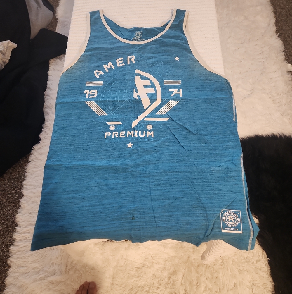 American Fighter light blue tank with white trim